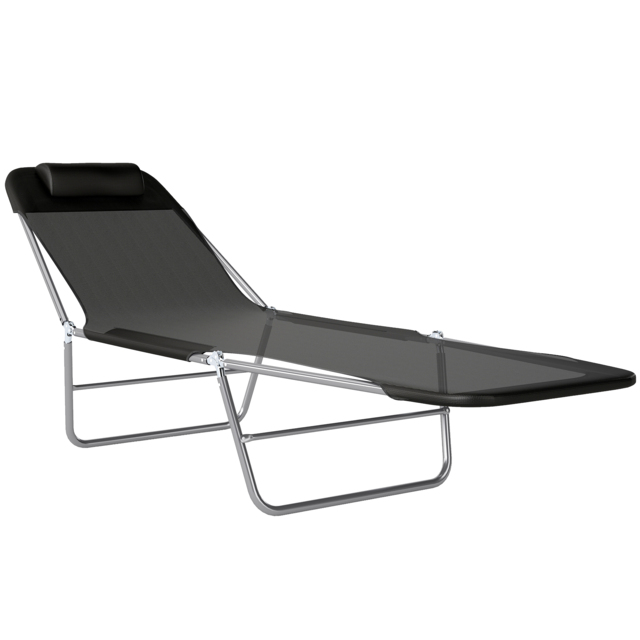 Outsunny Garden Lounger, Portable Outdoor Patio Sun Bed Chair, Adjustable Back Recliner, Lightweight, Light Black - Aosom UK - image 1