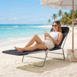 Outsunny Garden Lounger, Portable Outdoor Patio Sun Bed Chair, Adjustable Back Recliner, Lightweight, Light Black - Aosom UK - thumbnail 8