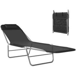 Outsunny Garden Lounger, Portable Outdoor Patio Sun Bed Chair, Adjustable Back Recliner, Lightweight, Light Black - Aosom UK