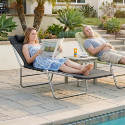 Outsunny Garden Lounger, Portable Outdoor Patio Sun Bed Chair, Adjustable Back Recliner, Lightweight, Light Black - Aosom UK - thumbnail 2