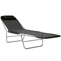 Outsunny Garden Lounger, Portable Outdoor Patio Sun Bed Chair, Adjustable Back Recliner, Lightweight, Light Black - Aosom UK - thumbnail 1