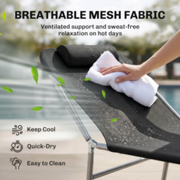 Outsunny Garden Lounger, Portable Outdoor Patio Sun Bed Chair, Adjustable Back Recliner, Lightweight, Light Black - Aosom UK - thumbnail 5