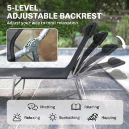 Outsunny Garden Lounger, Portable Outdoor Patio Sun Bed Chair, Adjustable Back Recliner, Lightweight, Light Black - Aosom UK - thumbnail 4