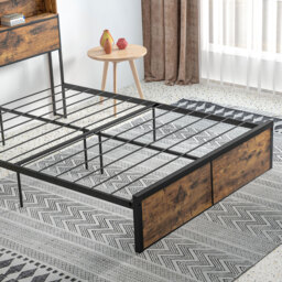 HOMCOM Industrial Double Bed Frame with Storage Headboard and Under Bed Space, Steel Bed Base, Rustic Brown - Aosom UK - thumbnail 8