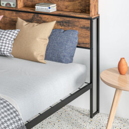 HOMCOM Industrial Double Bed Frame with Storage Headboard and Under Bed Space, Steel Bed Base, Rustic Brown - Aosom UK - thumbnail 9
