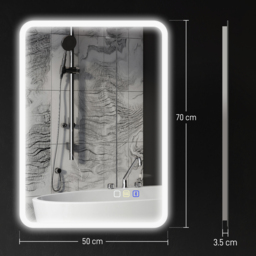 HOMCOM 50 x 70 cm Backlit Illuminated Bathroom Mirror with LED Lights and Bluetooth - Silver Tone - thumbnail 3