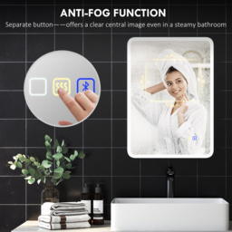 HOMCOM 50 x 70 cm Backlit Illuminated Bathroom Mirror with LED Lights and Bluetooth - Silver Tone - thumbnail 7