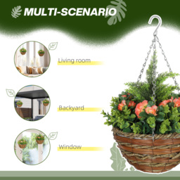 Outsunny Pack of 2 Faux Plant Artificial Lisianthus Flowers Hanging Planter with Basket for Indoor Outdoor Decoration, Orange - thumbnail 5