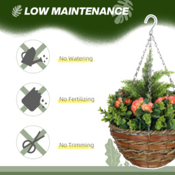 Outsunny Pack of 2 Faux Plant Artificial Lisianthus Flowers Hanging Planter with Basket for Indoor Outdoor Decoration, Orange - thumbnail 6