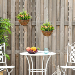 Outsunny Pack of 2 Faux Plant Artificial Lisianthus Flowers Hanging Planter with Basket for Indoor Outdoor Decoration, Orange - thumbnail 8