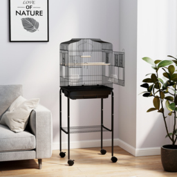 PawHut Bird Cage Budgie Cages for Finch Canary Parakeet with Stand Wheels Slide-out Tray Accessories Storage Shelf, Black - thumbnail 7