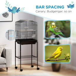 PawHut Bird Cage Budgie Cages for Finch Canary Parakeet with Stand Wheels Slide-out Tray Accessories Storage Shelf, Black - thumbnail 6