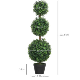 HOMCOM Set of 2 Decorative Artificial Plants, Topiary Ball-shaped Boxwood Trees in Pot, Fake Plants for Home Indoor outdoor Decor, 100cm, Green - thumbnail 3
