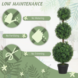 HOMCOM Set of 2 Decorative Artificial Plants, Topiary Ball-shaped Boxwood Trees in Pot, Fake Plants for Home Indoor outdoor Decor, 100cm, Green - thumbnail 6