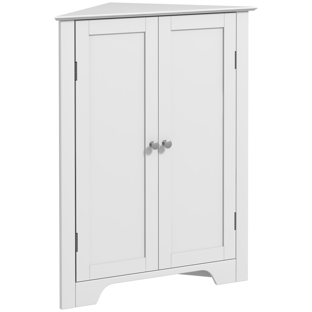 kleankin Triangle Bathroom Cabinet, Corner Bathroom Storage Unit with Adjustable Shelf and Recessed Door, Free Standing, White - Aosom UK - image 1