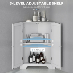 kleankin Triangle Bathroom Cabinet, Corner Bathroom Storage Unit with Adjustable Shelf and Recessed Door, Free Standing, White - Aosom UK - thumbnail 5