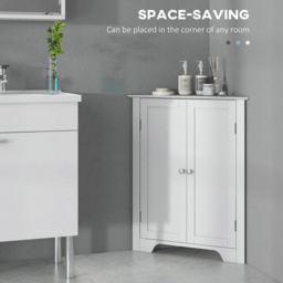 kleankin Triangle Bathroom Cabinet, Corner Bathroom Storage Unit with Adjustable Shelf and Recessed Door, Free Standing, White - Aosom UK - thumbnail 4