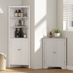 kleankin Triangle Bathroom Cabinet, Corner Bathroom Storage Unit with Adjustable Shelf and Recessed Door, Free Standing, White - Aosom UK - thumbnail 8