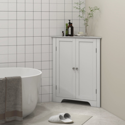kleankin Triangle Bathroom Cabinet, Corner Bathroom Storage Unit with Adjustable Shelf and Recessed Door, Free Standing, White - Aosom UK - thumbnail 2