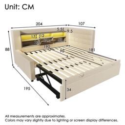 Convertible Daybed Trundle with Clever Storage and Sturdy Frame, Breathable Sofa Bed with Integrated Charging, 204L x 107W x 88H cm, Beige - Aosom UK - thumbnail 3