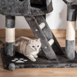 PawHut Cat Tower Floor-to-Ceiling 240-260cm Indoor Cat Tree, Adjustable Cat Post with Condos, Ramps, Hammocks, Toy Balls, Dark Grey - Aosom UK - thumbnail 8