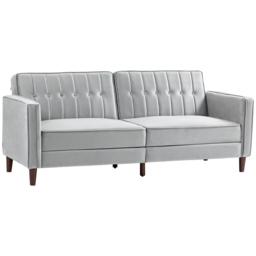 HOMCOM Modern Convertible Sofa Futon Velvet-Touch Tufted Couch Compact Loveseat with Adjustable Split Back, Light Grey - Aosom UK