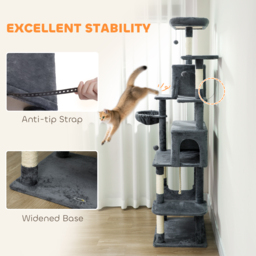PawHut 202cm Large Cat Tree with 6 Scratching Posts, 2 Hammocks, 2 Condos, 2 Perches, Pompoms, for Indoor Cats to Rest and Play - thumbnail 7