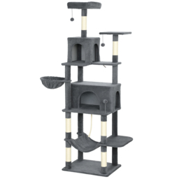 PawHut 202cm Large Cat Tree with 6 Scratching Posts, 2 Hammocks, 2 Condos, 2 Perches, Pompoms, for Indoor Cats to Rest and Play - thumbnail 1