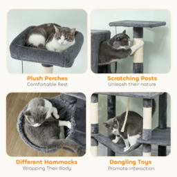 PawHut 202cm Large Cat Tree with 6 Scratching Posts, 2 Hammocks, 2 Condos, 2 Perches, Pompoms, for Indoor Cats to Rest and Play - thumbnail 6