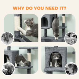 PawHut 202cm Large Cat Tree with 6 Scratching Posts, 2 Hammocks, 2 Condos, 2 Perches, Pompoms, for Indoor Cats to Rest and Play - thumbnail 8