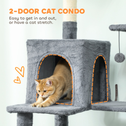 PawHut 202cm Large Cat Tree with 6 Scratching Posts, 2 Hammocks, 2 Condos, 2 Perches, Pompoms, for Indoor Cats to Rest and Play - thumbnail 5