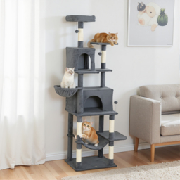 PawHut 202cm Large Cat Tree with 6 Scratching Posts, 2 Hammocks, 2 Condos, 2 Perches, Pompoms, for Indoor Cats to Rest and Play - thumbnail 2