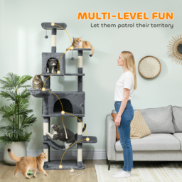 PawHut 202cm Large Cat Tree with 6 Scratching Posts, 2 Hammocks, 2 Condos, 2 Perches, Pompoms, for Indoor Cats to Rest and Play - thumbnail 4