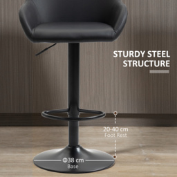HOMCOM Bar Stools Set of 2, Height Adjustable Swivel Barstools, PU Leather Kitchen Stools with Backs, Armrests and Footrest, Black - Aosom UK - thumbnail 7