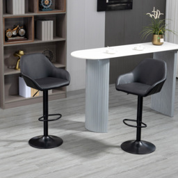 HOMCOM Bar Stools Set of 2, Height Adjustable Swivel Barstools, PU Leather Kitchen Stools with Backs, Armrests and Footrest, Black - Aosom UK - thumbnail 2