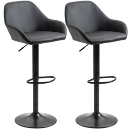 HOMCOM Bar Stools Set of 2, Height Adjustable Swivel Barstools, PU Leather Kitchen Stools with Backs, Armrests and Footrest, Black - Aosom UK