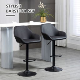 HOMCOM Bar Stools Set of 2, Height Adjustable Swivel Barstools, PU Leather Kitchen Stools with Backs, Armrests and Footrest, Black - Aosom UK - thumbnail 4