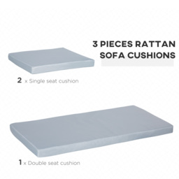 Outsunny 3 PCs Outdoor Seat Cushion for Rattan Furniture, Garden Furniture Cushions, Grey - thumbnail 4
