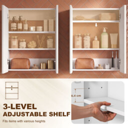 HOMCOM Wall Mounted Bathroom Mirror Storage Cabinet w/ Door Adjustable Shelf, White - thumbnail 5