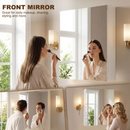 HOMCOM Wall Mounted Bathroom Mirror Storage Cabinet w/ Door Adjustable Shelf, White - thumbnail 6