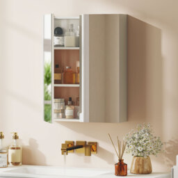 HOMCOM Wall Mounted Bathroom Mirror Storage Cabinet w/ Door Adjustable Shelf, White - thumbnail 2