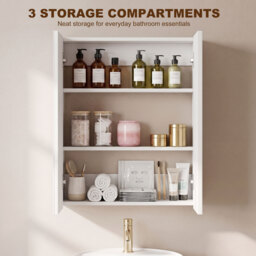 HOMCOM Wall Mounted Bathroom Mirror Storage Cabinet w/ Door Adjustable Shelf, White - thumbnail 4
