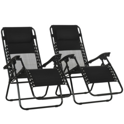 Outsunny Zero Gravity Relaxation: Foldable Outdoor Chair Set with Footrest & Removable Headrest, Ebony Black