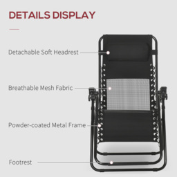 Outsunny Zero Gravity Relaxation: Foldable Outdoor Chair Set with Footrest & Removable Headrest, Ebony Black - thumbnail 6
