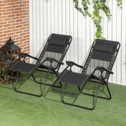 Outsunny Zero Gravity Relaxation: Foldable Outdoor Chair Set with Footrest & Removable Headrest, Ebony Black - thumbnail 2