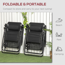 Outsunny Zero Gravity Relaxation: Foldable Outdoor Chair Set with Footrest & Removable Headrest, Ebony Black - thumbnail 5