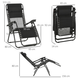 Outsunny Zero Gravity Relaxation: Foldable Outdoor Chair Set with Footrest & Removable Headrest, Ebony Black - thumbnail 3