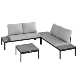Outsunny Four-Piece Garden Corner Sofa Set with 2 Loveseats and 2 Coffee Tables - Grey - Aosom UK - thumbnail 1
