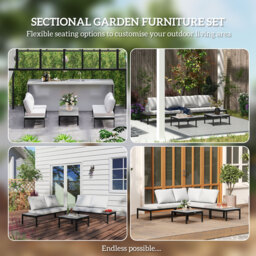 Outsunny Four-Piece Garden Corner Sofa Set with 2 Loveseats and 2 Coffee Tables - Grey - Aosom UK - thumbnail 4