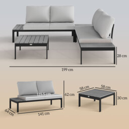 Outsunny Four-Piece Garden Corner Sofa Set with 2 Loveseats and 2 Coffee Tables - Grey - Aosom UK - thumbnail 3